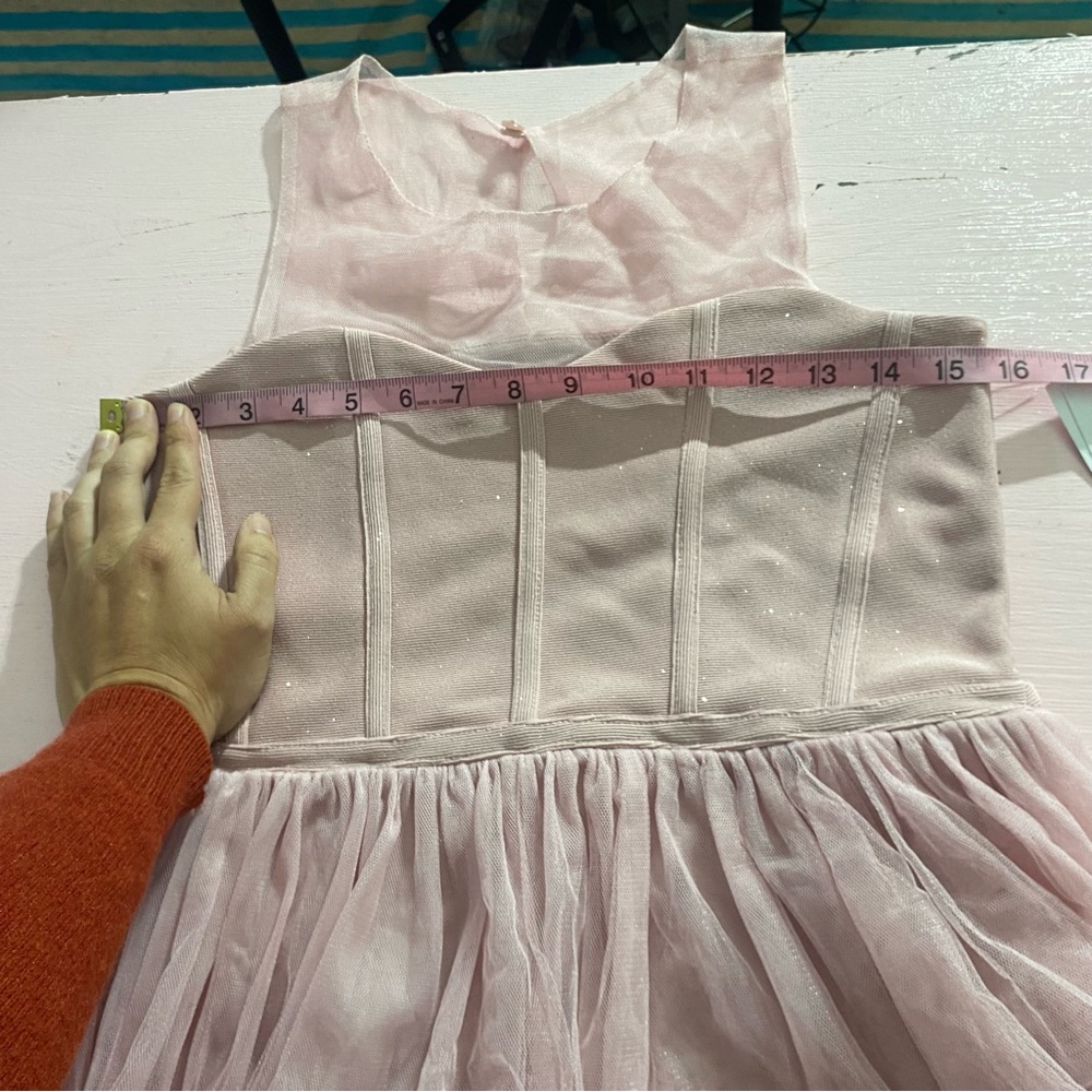 NWT Bonnie Jean Sparkly Dress Mesh Top Sleeveless Horsehair Ruffle Bottom 14 - Picture 10 of 13